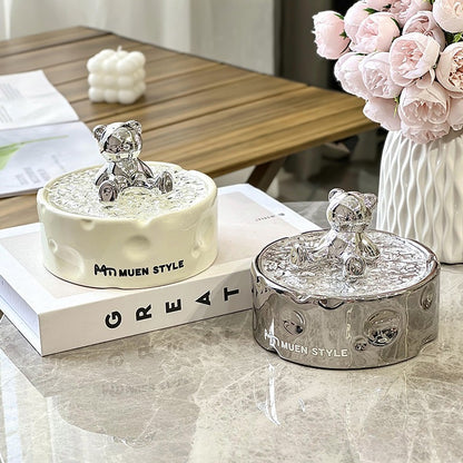 Home Premium Feeling Ceramic Ashtray ------- With Lid Dustproof, Light Luxury Cheese Style, High Temperature Resistant