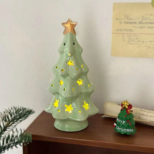 Ceramic Christmas Tree Night Light — Starry Glow Projection, Premium Ceramic Material,Perfect for Holiday Decor & Gifts