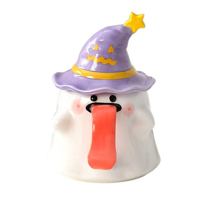 Long-Tongued Ghost Mug — Cute Design, Lid for Warmth, Perfect Halloween Gift