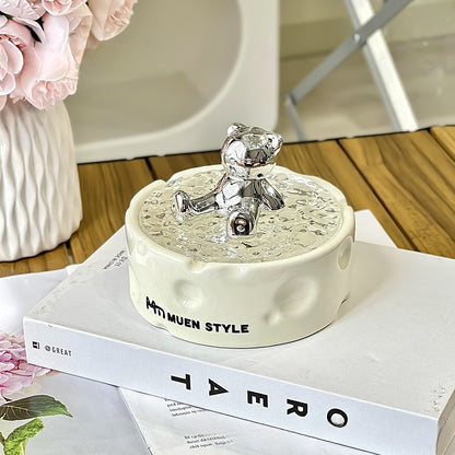 Home Premium Feeling Ceramic Ashtray ------- With Lid Dustproof, Light Luxury Cheese Style, High Temperature Resistant