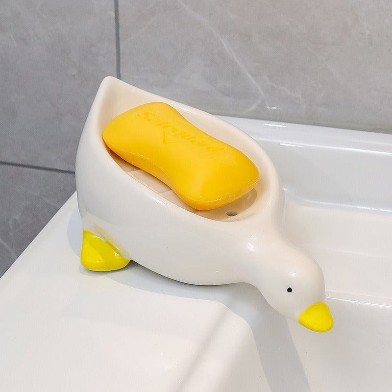 Cartoon Creative Cute Duck Ceramic Soap Box ---- No water accumulation, prevent soap bubbling