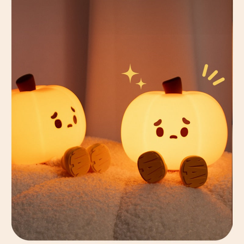 Tap-Control Pumpkin Night Light – Soft Silicone, Adjustable Brightness, Sleep Timer, and Long Battery Life