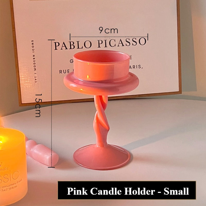 Pink Glass European Candle Holder ---- Valentine's Day Candlelight Dinner, Birthday Ornament