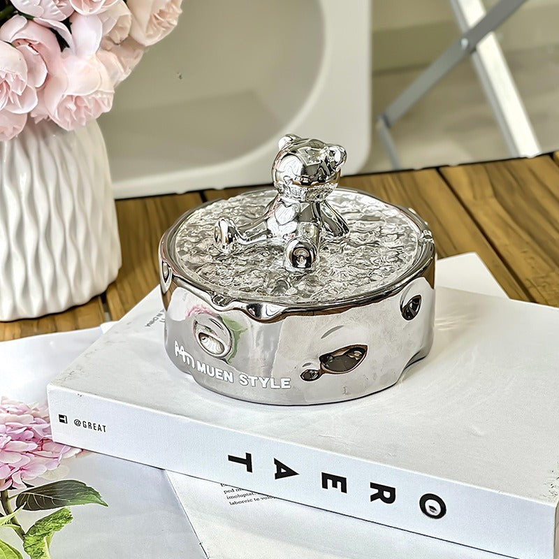 Home Premium Feeling Ceramic Ashtray ------- With Lid Dustproof, Light Luxury Cheese Style, High Temperature Resistant