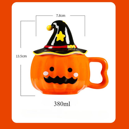 🎃 Pumpkin Ceramic Mug — Festive Design, Practical Lid, and Comfortable Grip