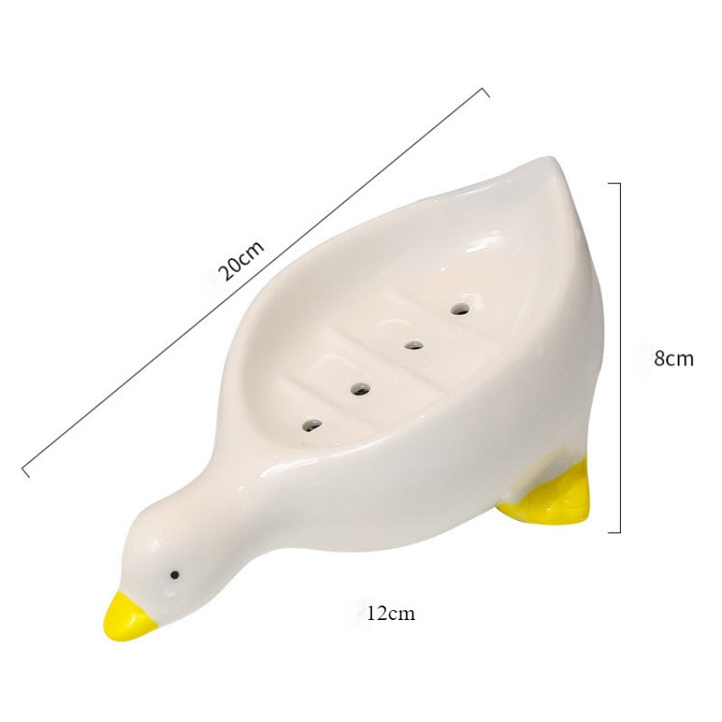 Cartoon Creative Cute Duck Ceramic Soap Box ---- No water accumulation, prevent soap bubbling